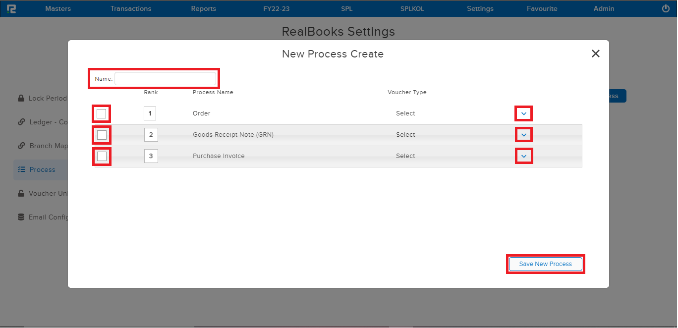 Select the Voucher types in chain