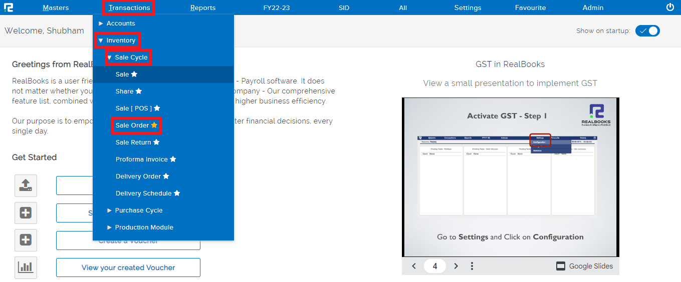 Steps for Sale Order