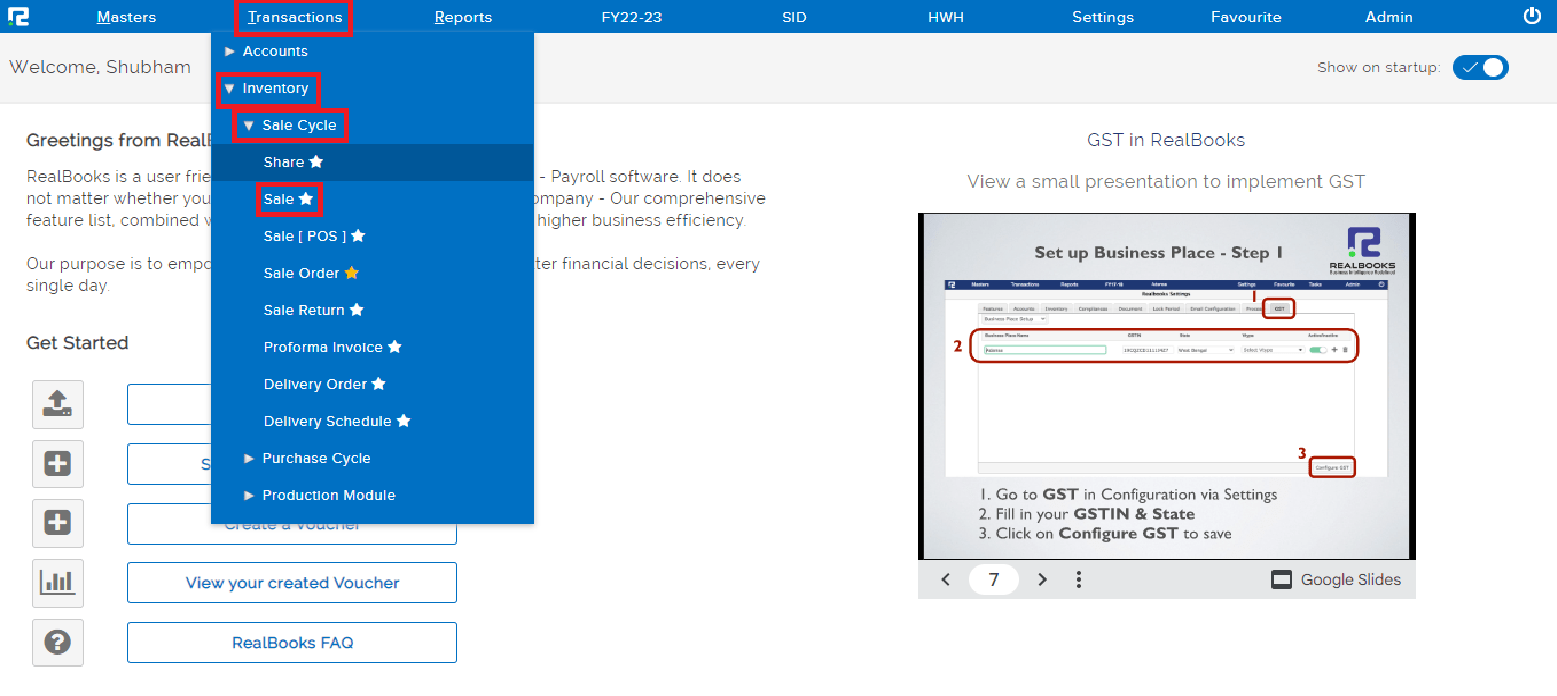 Steps for Sales entry