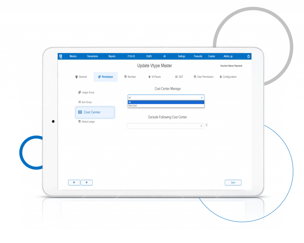 Voucher Type Master, Cost Center Permission