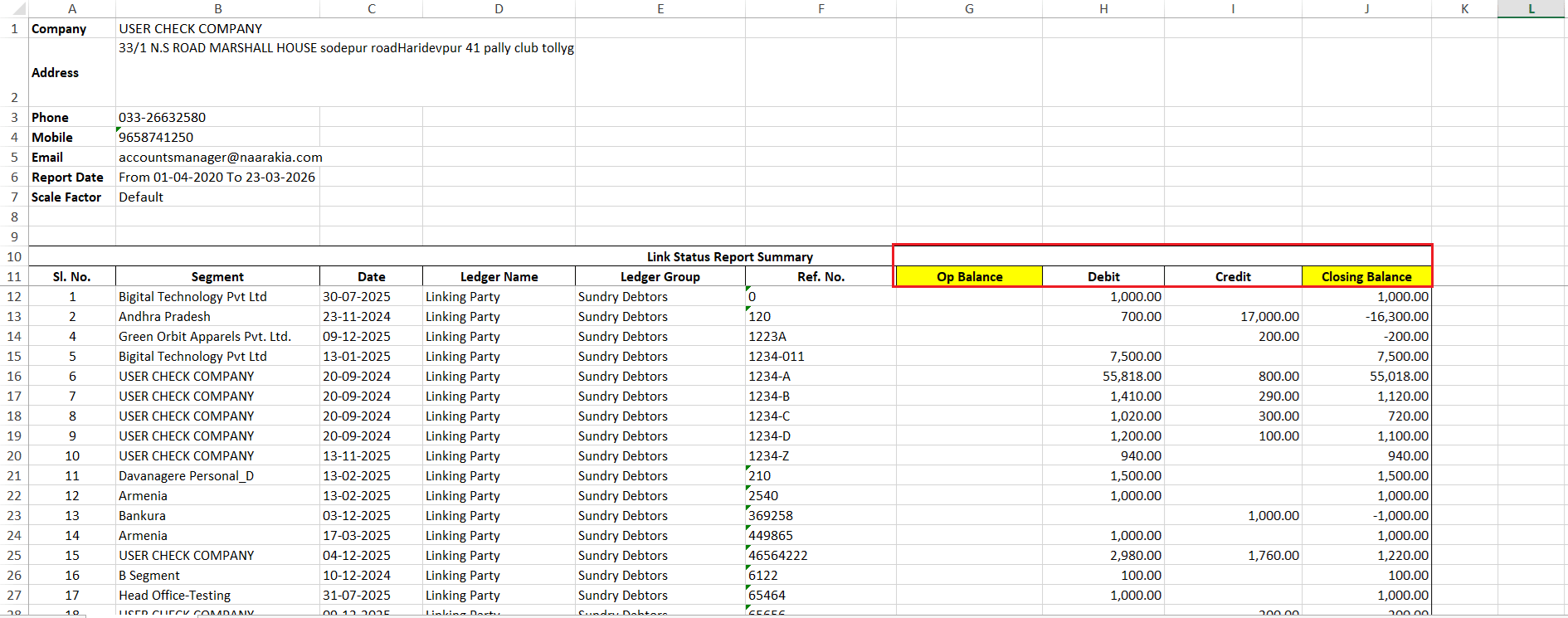 Link Wise Detail with opening balance