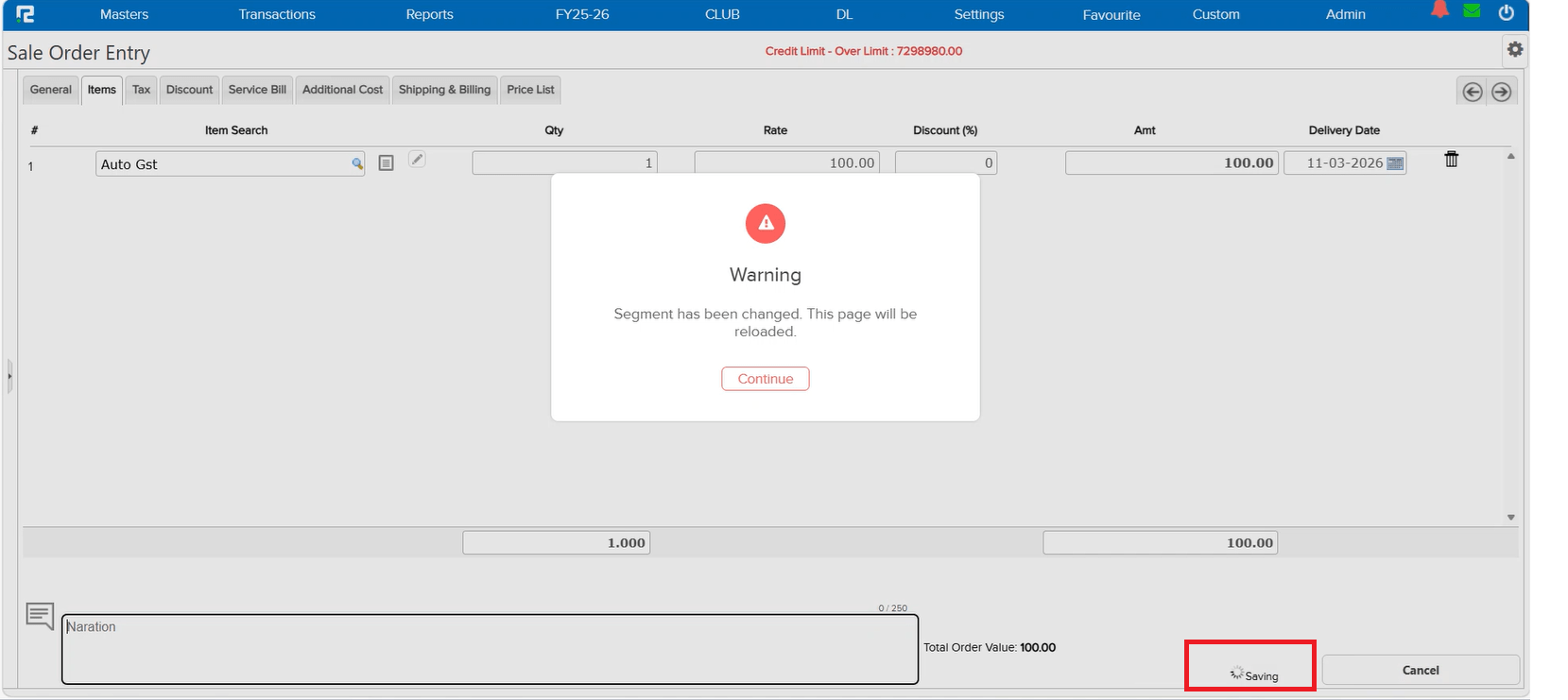 Segment switch save blocked