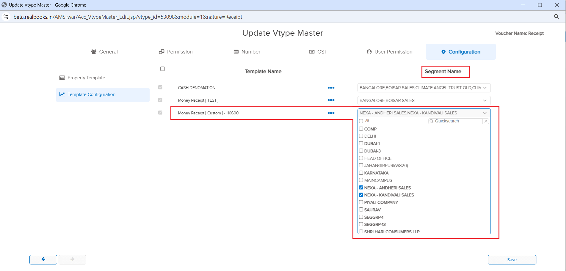 Template segment mapping