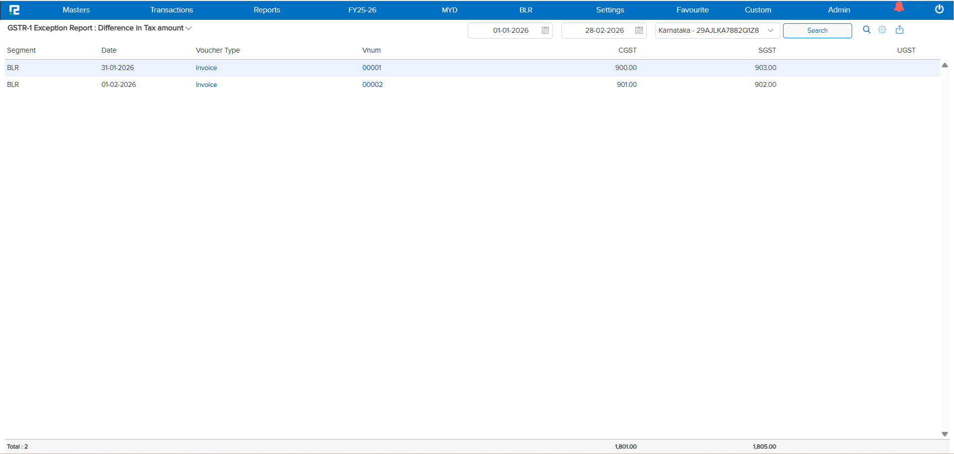Tax difference report