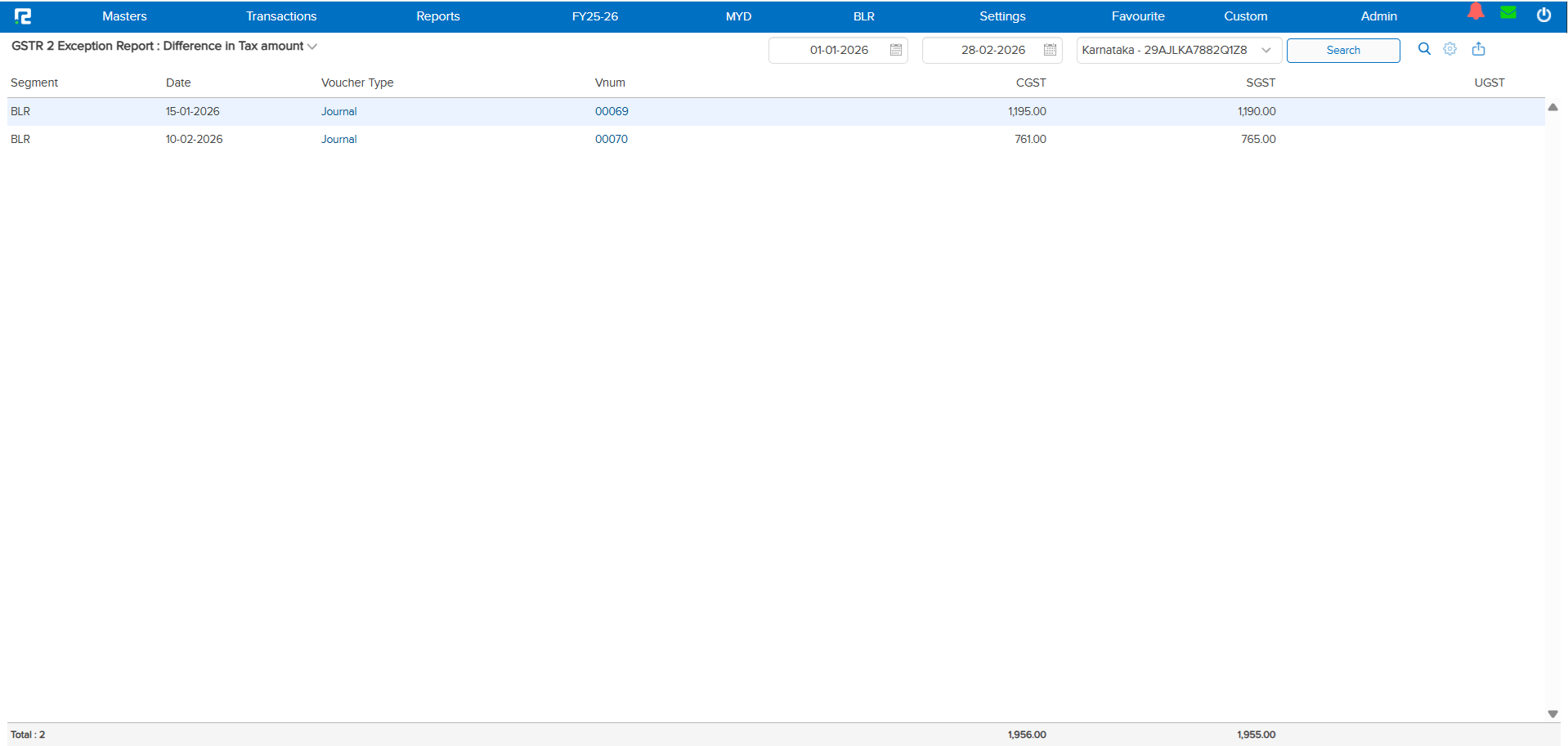 GSTR-2 Tax difference report