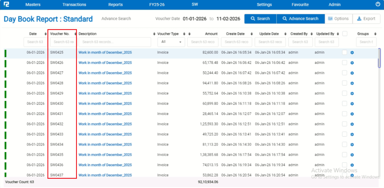 Day Book correct order