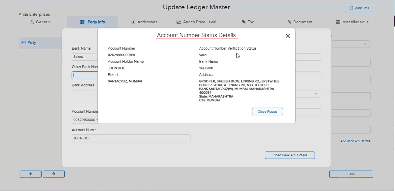 Verification status in ledger