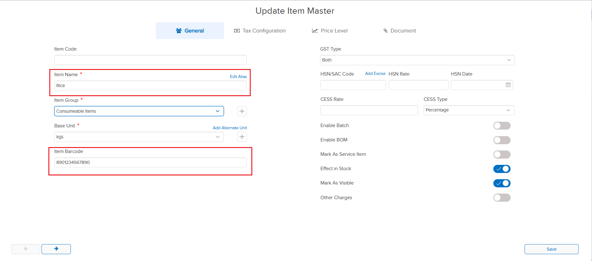 BarCode search result