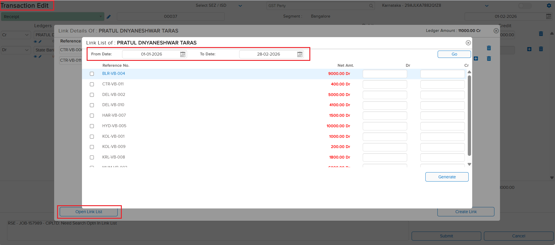 Link Search date range edit