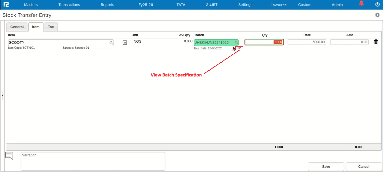 Batch selection screen