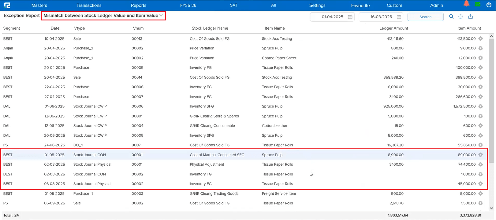 Exception Report fix