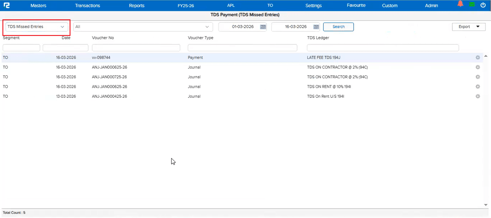 TDS Missed Entries Report