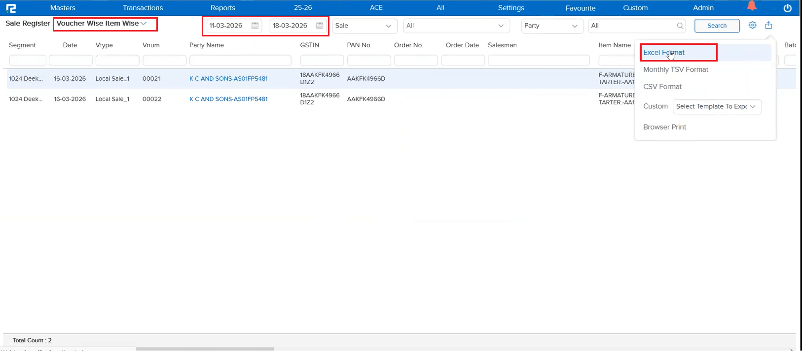 Purchase Register date in Excel