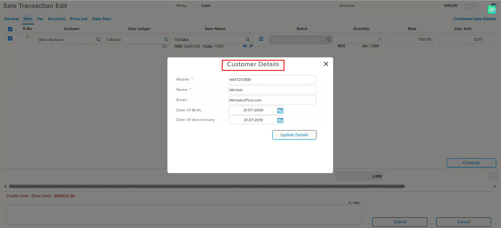 Customer details fixed