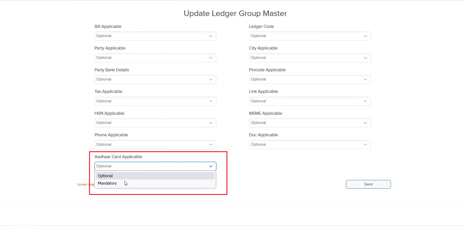 Aadhaar Applicability option