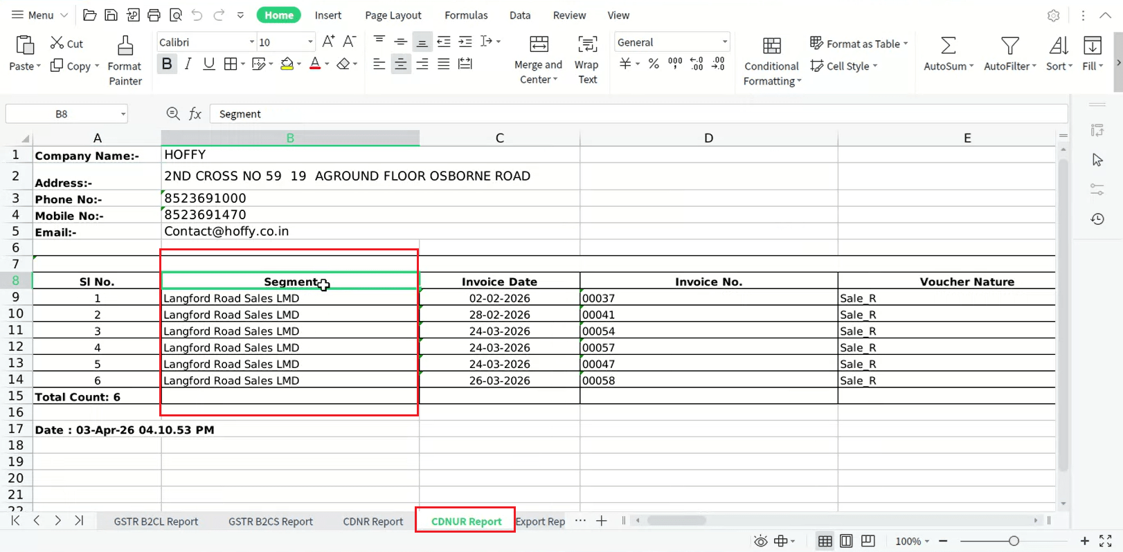 Combined Excel export
