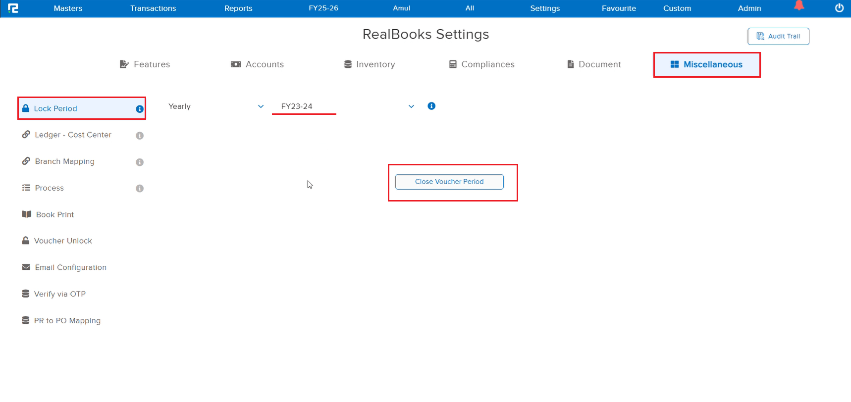 Lock Period Yearly setting