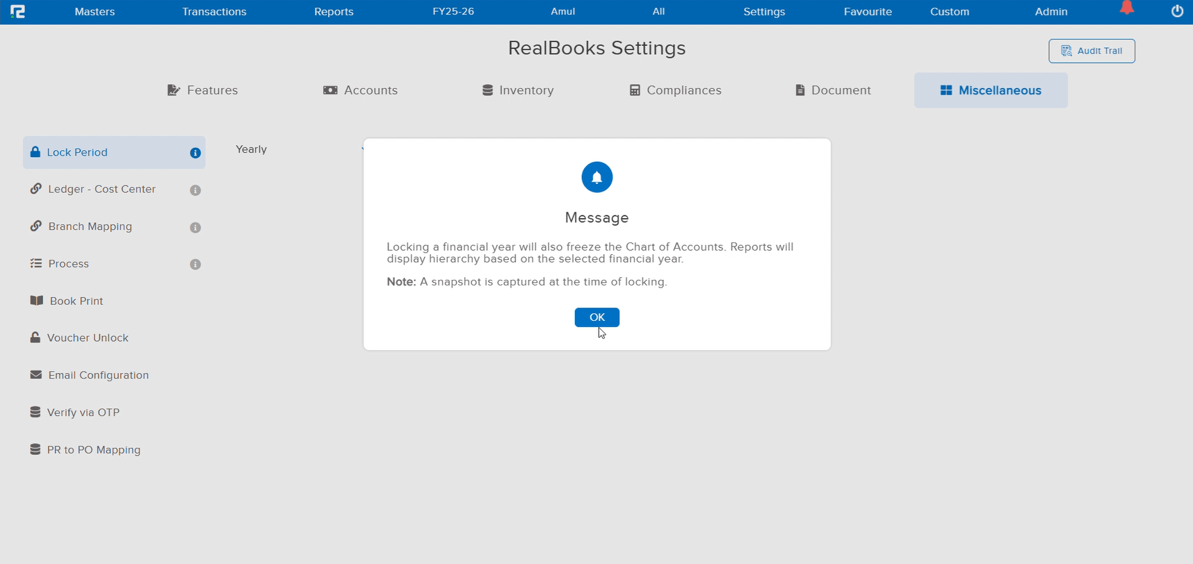 Locking Chart of Accounts