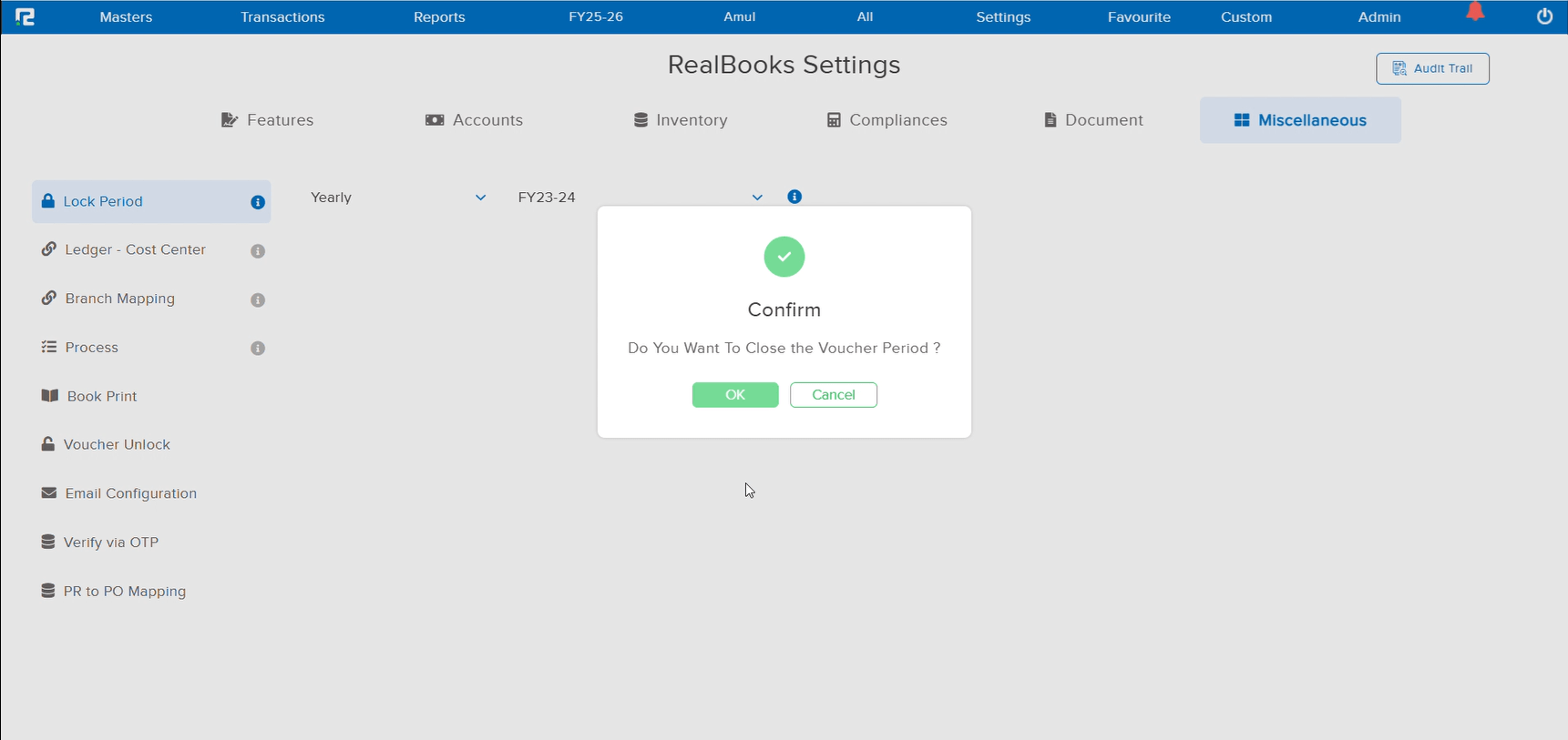 Ledger grouping in locked FY