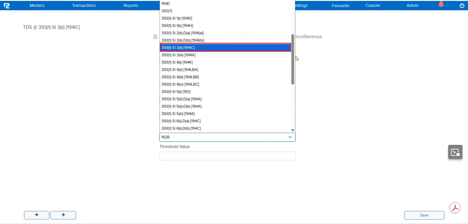 TDS section selection