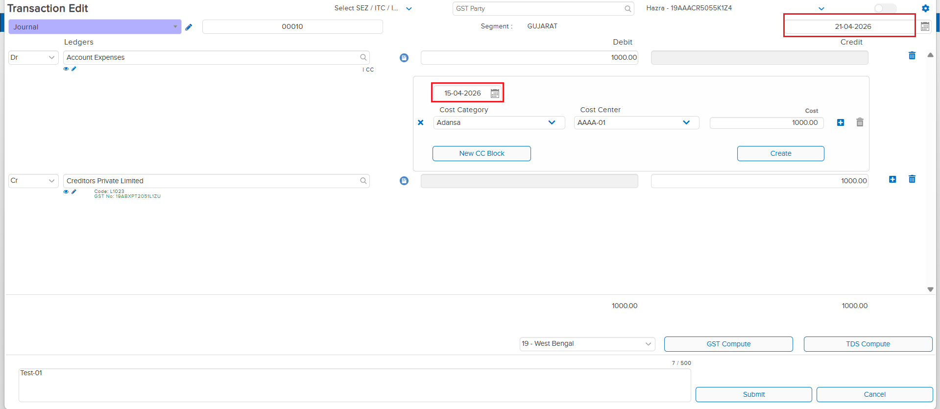 Voucher Date CC Date mismatch details