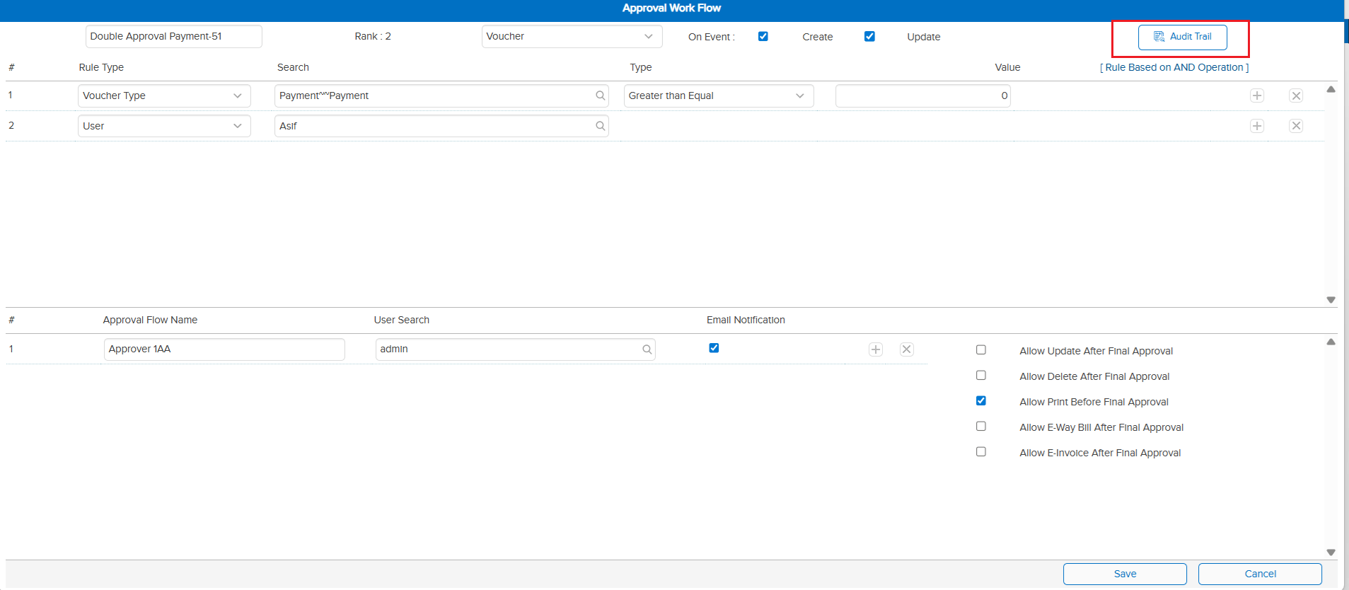 Audit Trail option in Approval Workflow