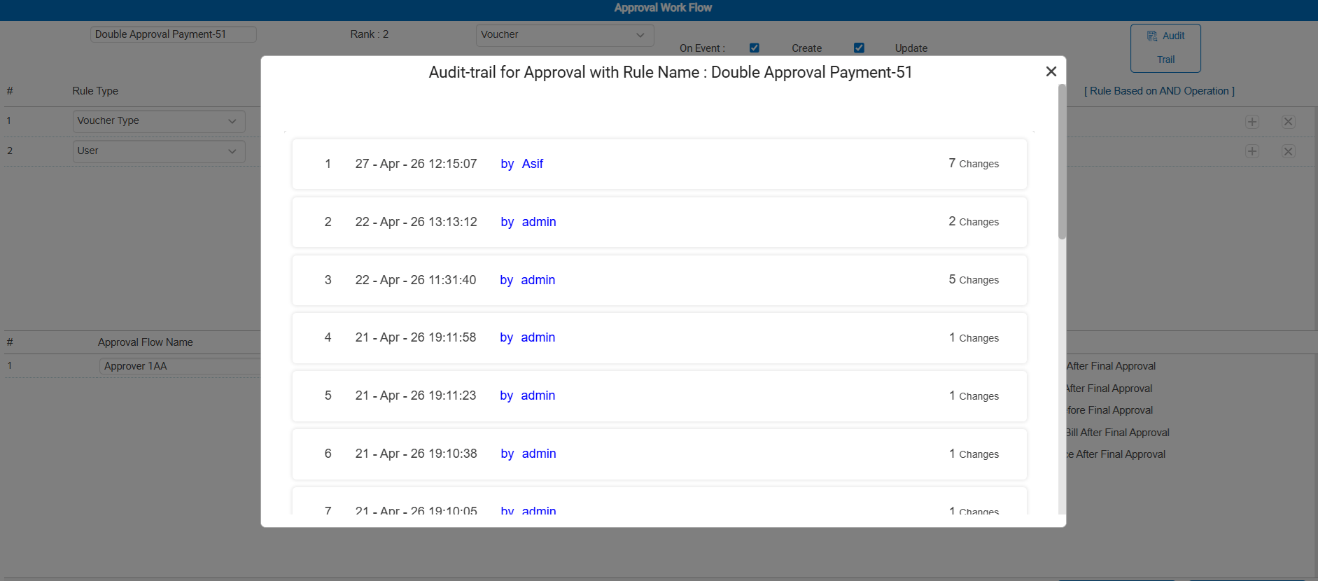 Audit Trail details view