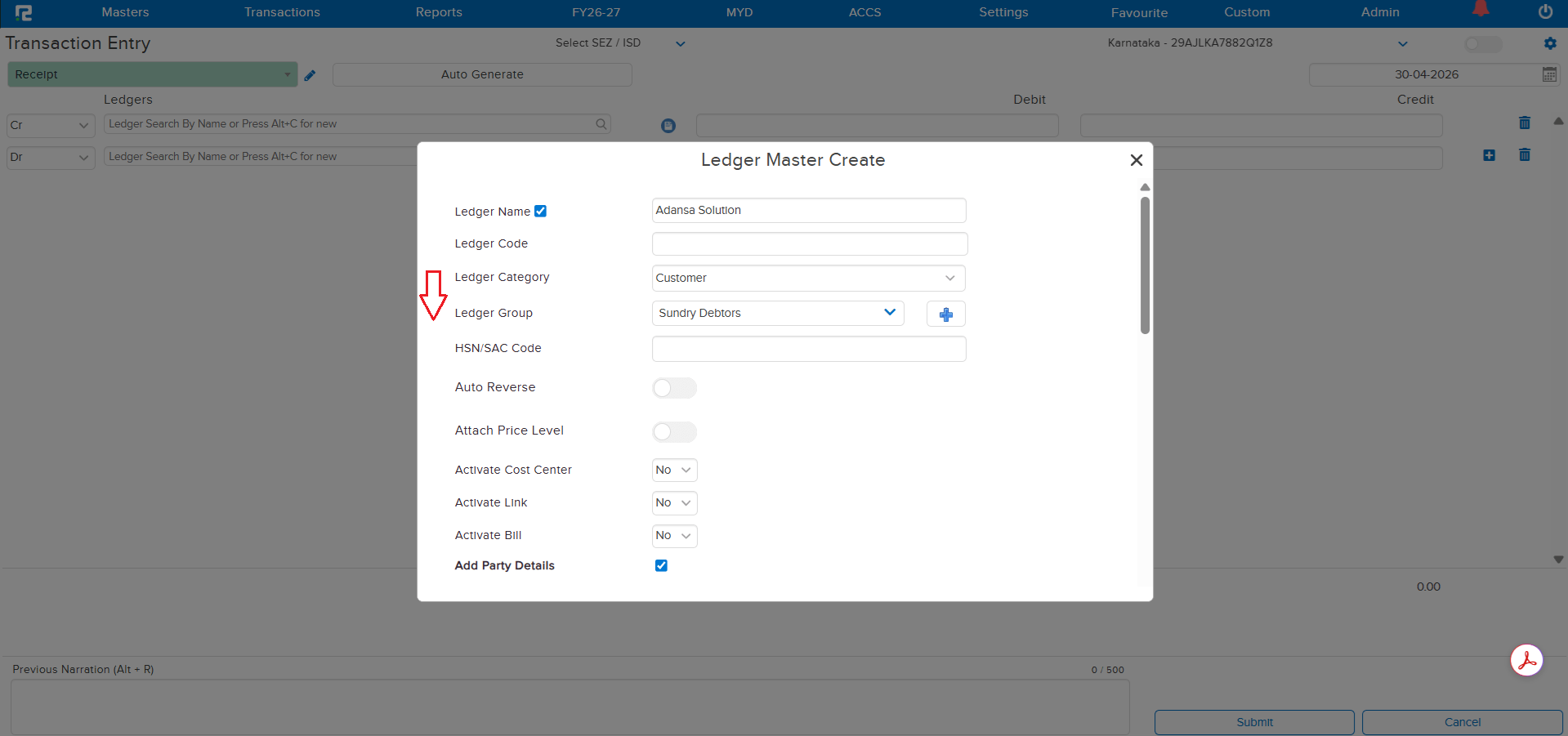 Cursor issue fixed in Alt+C Ledger creation