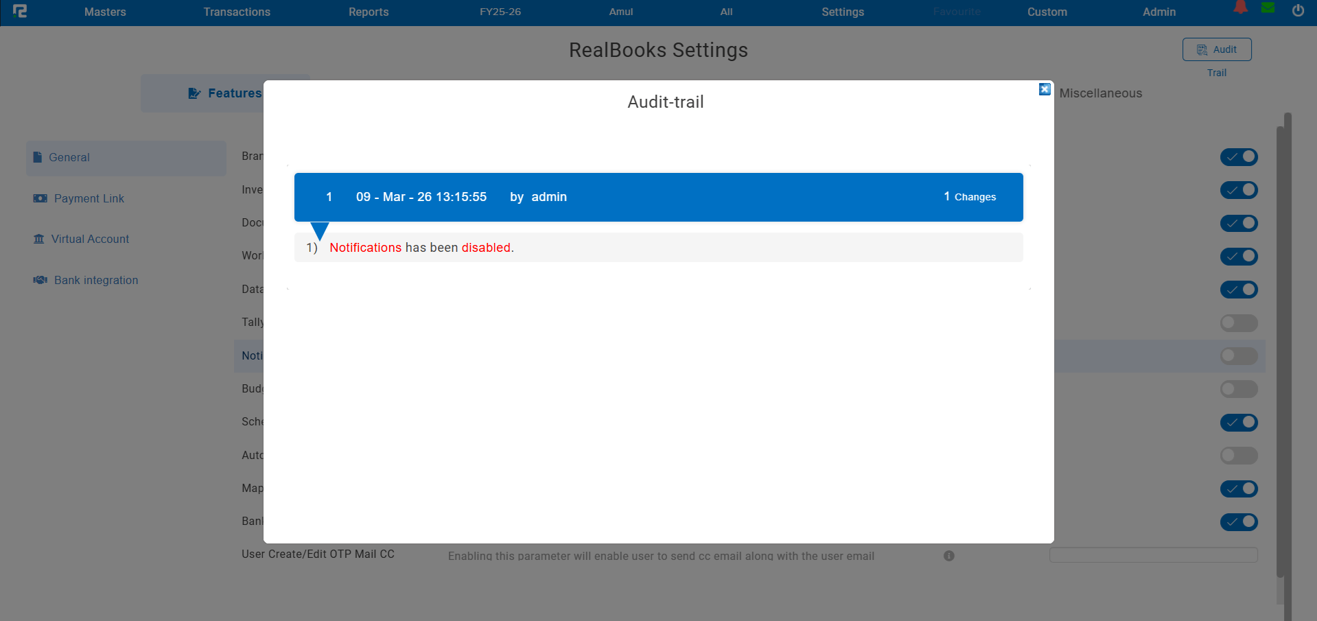 Audit Trail details