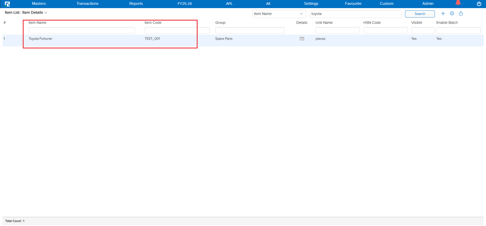 Search by item name