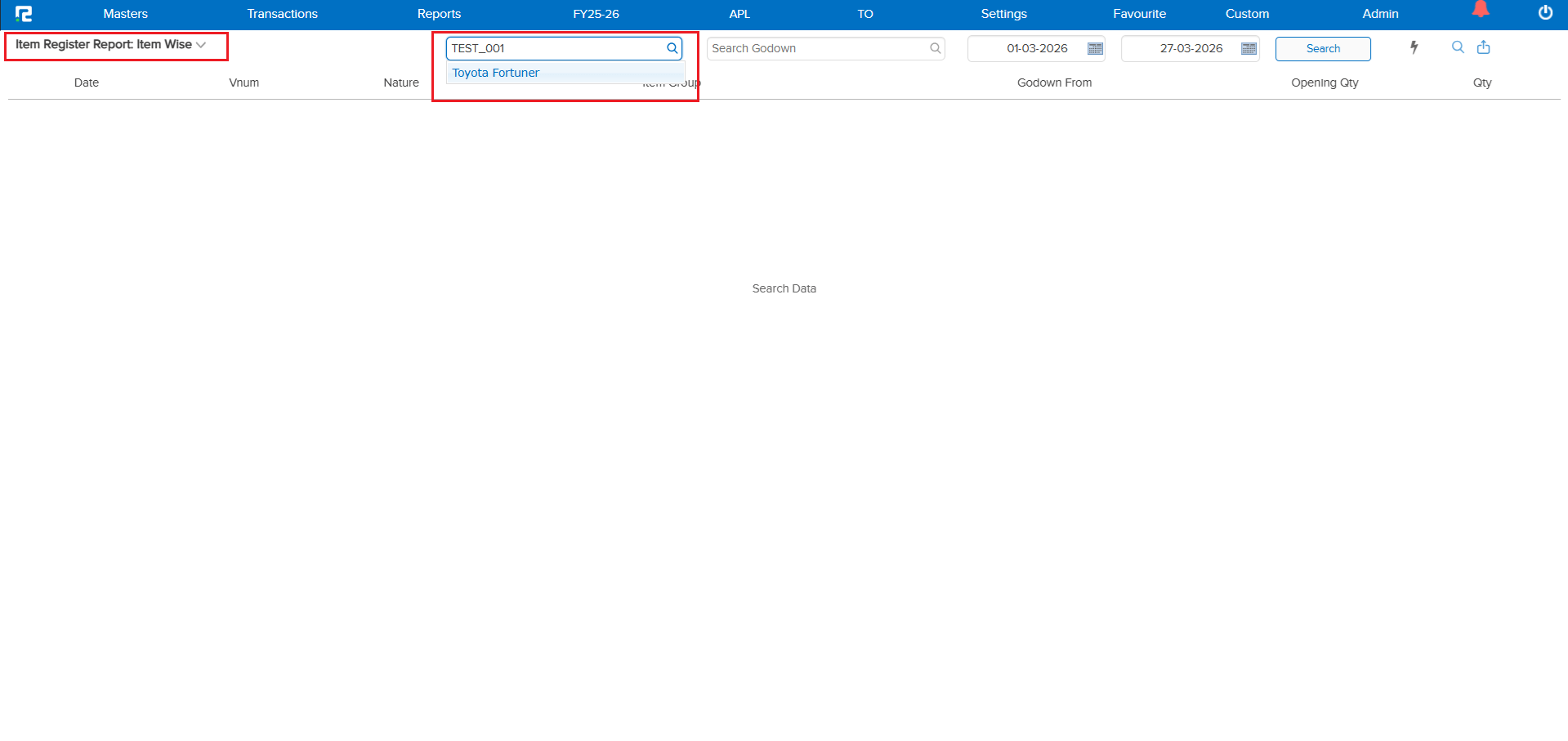 Search by item code