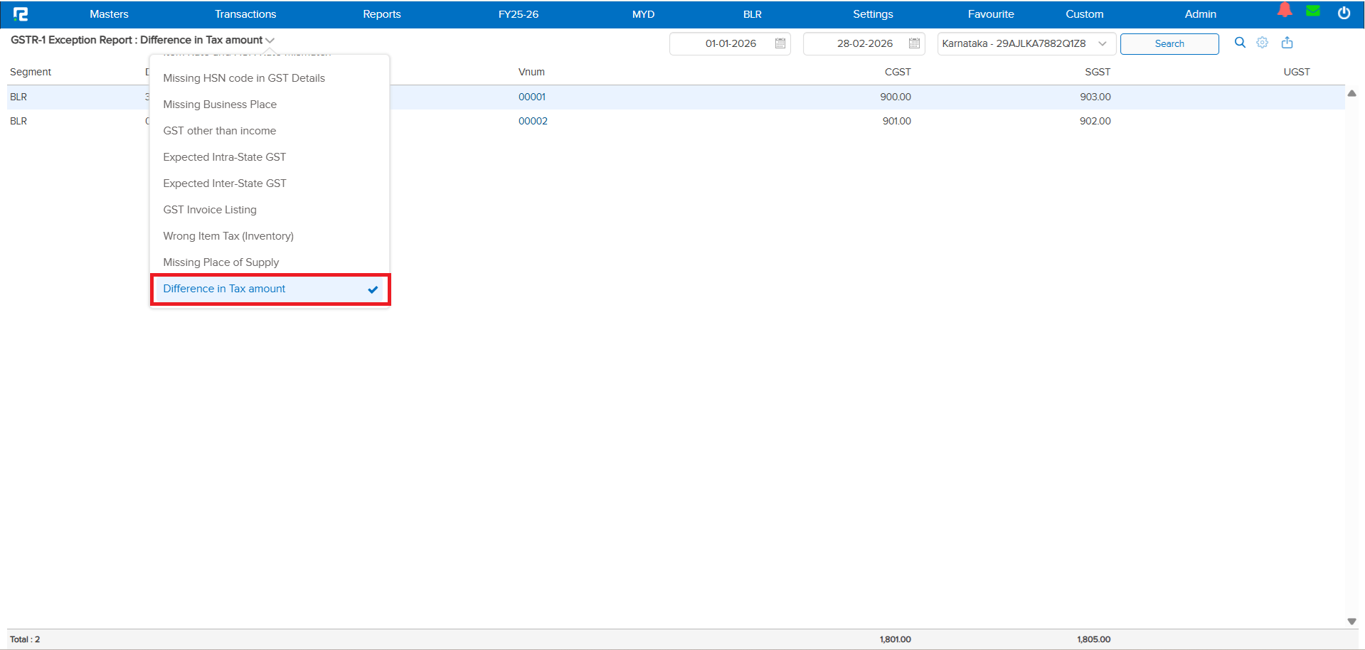 GSTR-1 Exception variation