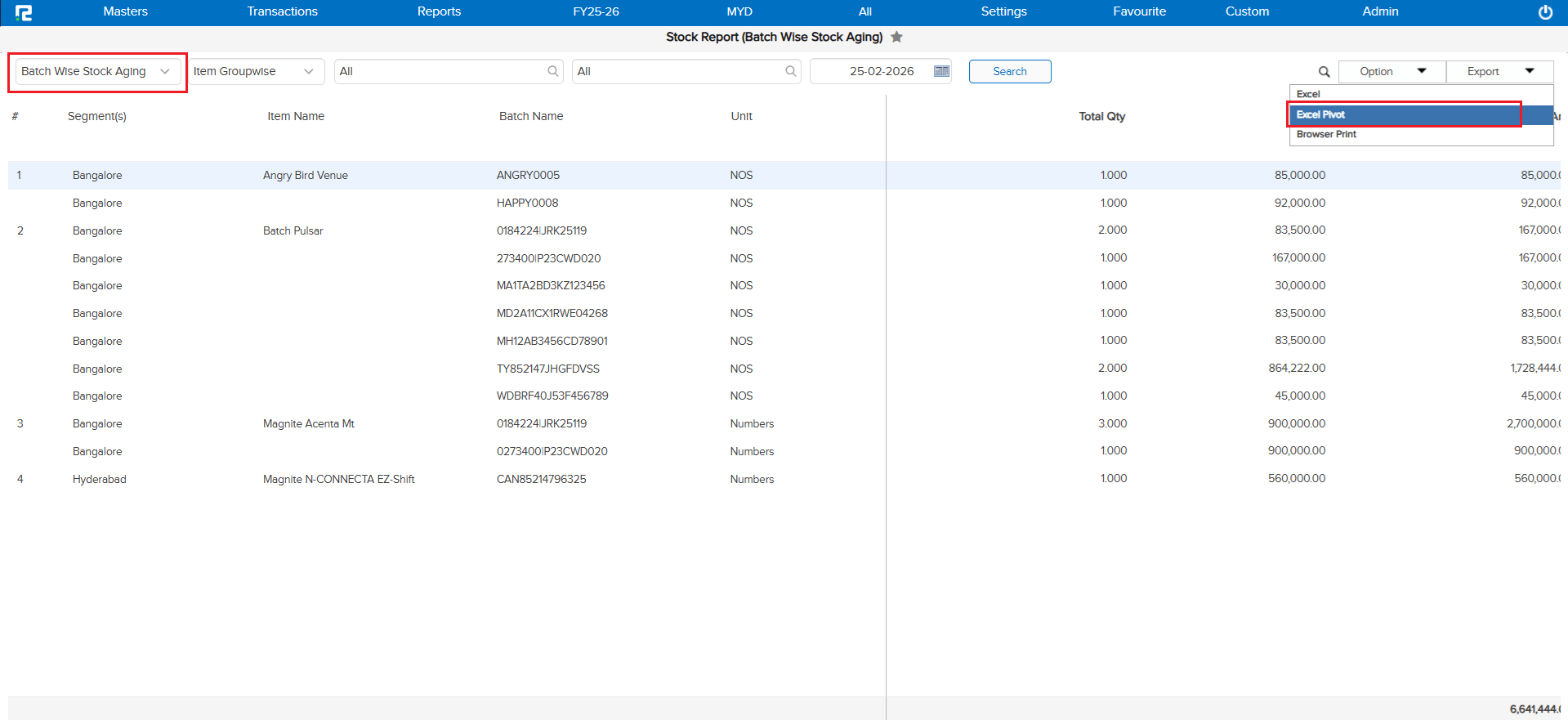 Pivot export