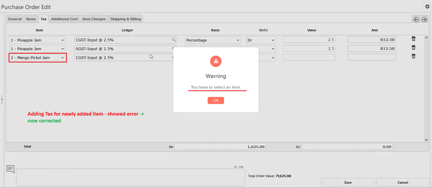 GST ledger reselection fix
