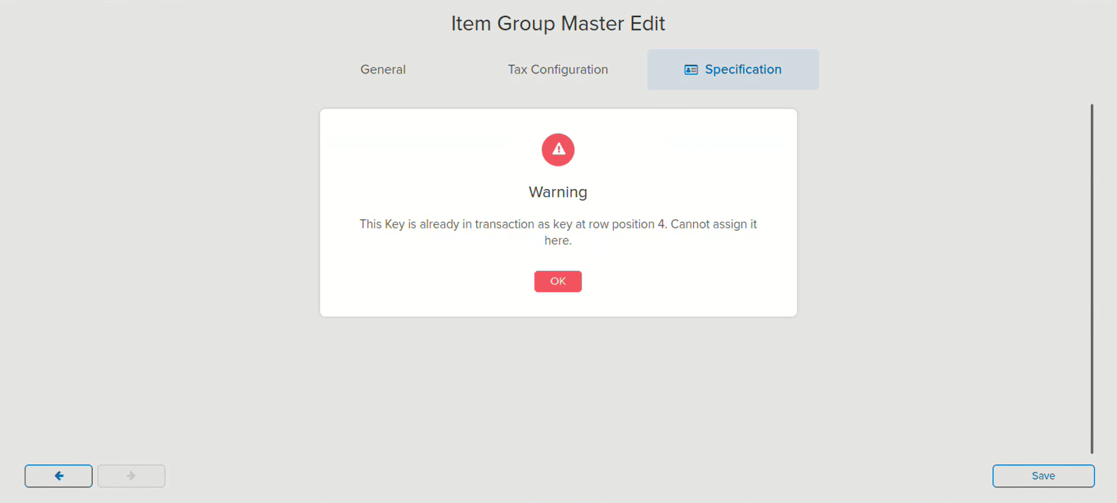 Warning shown when Key is already in transaction, cannot assign it here