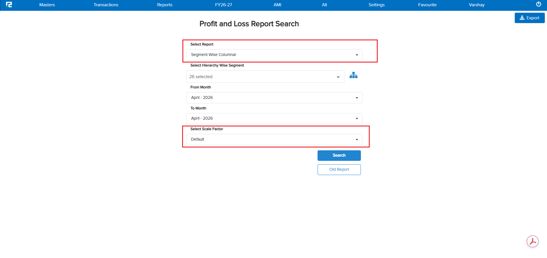 PNL Segment Wise Columnar Scale Factor