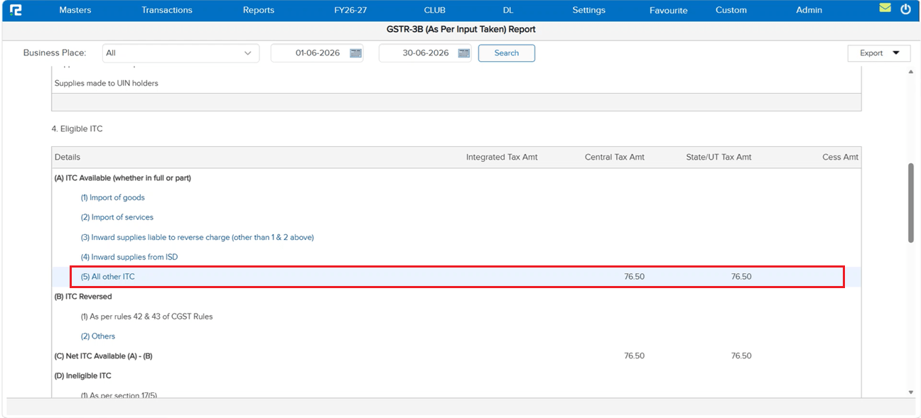 B2B entry visible in GSTR-3B drill-down UI