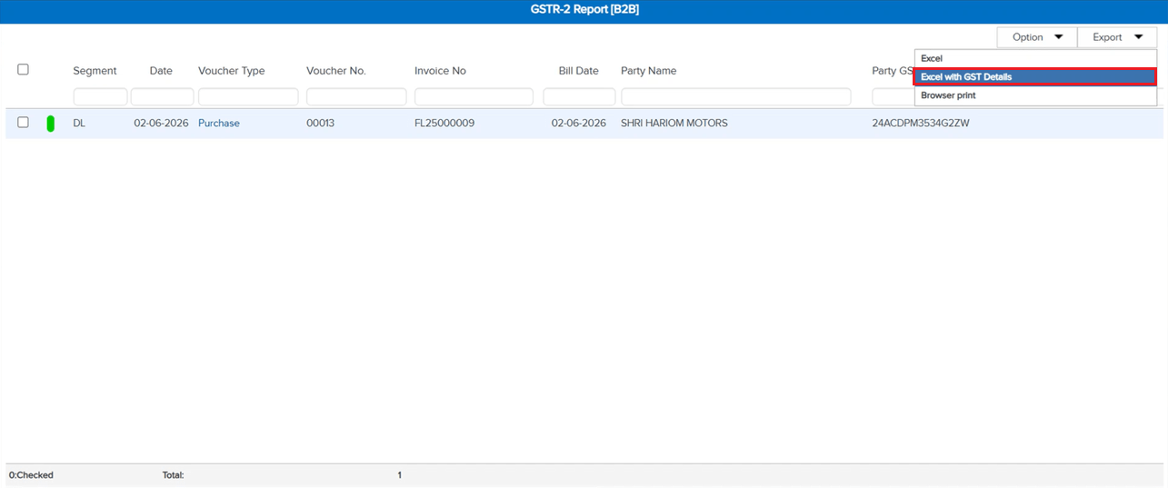 Entry missing in Excel with GST Details before fix