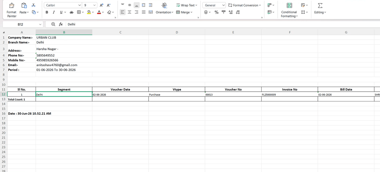 Entry correctly included in Excel export after fix
