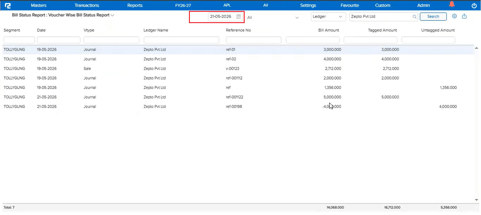 Bill Status Report From Date removed