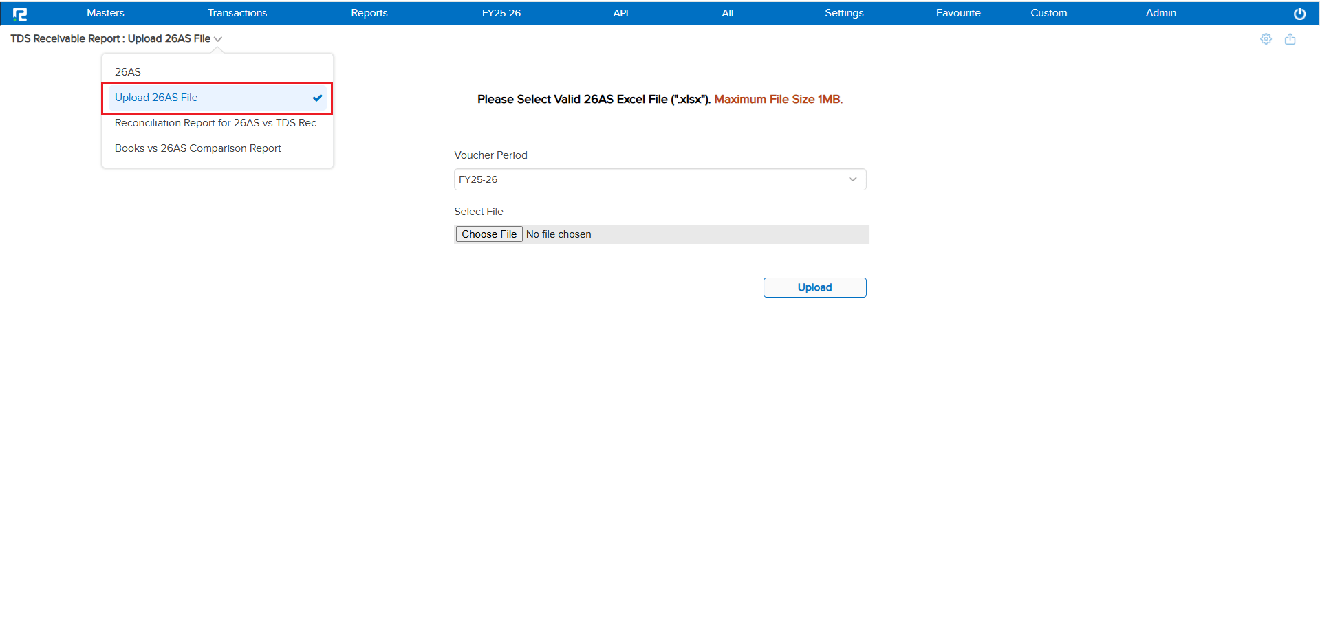 26AS upload screen