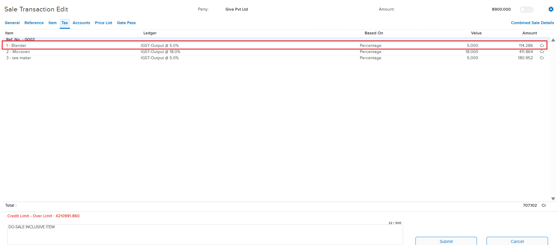 Tax calculation corrected