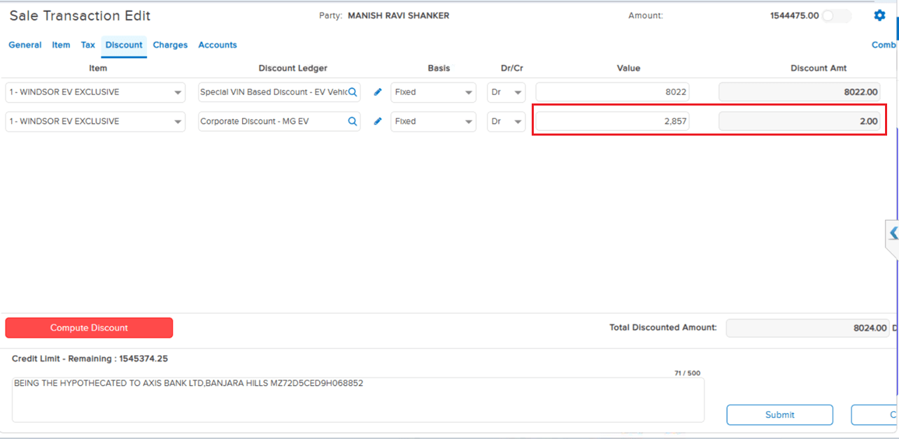 Discount amount saved with comma before fix