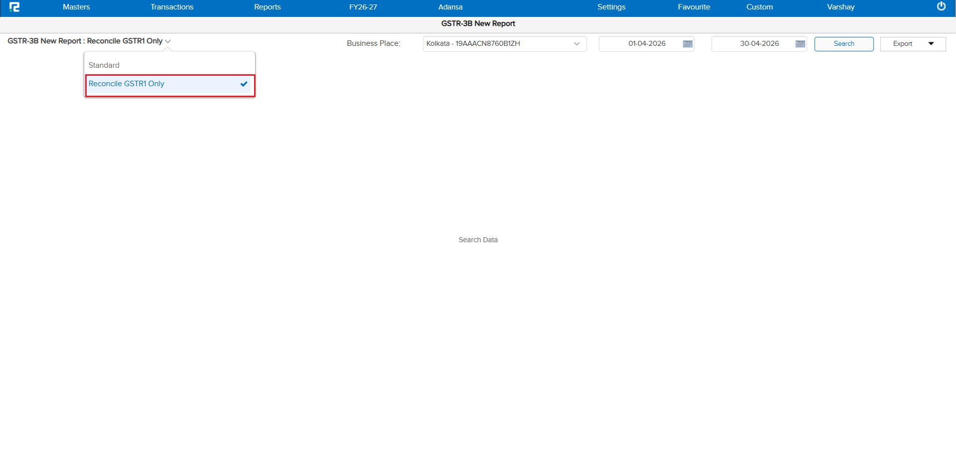 GSTR-1 reconciliation dropdown in GSTR-3B