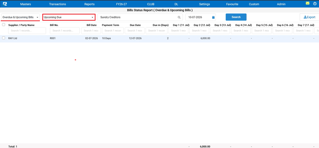 Checkbox selection for bank export processing