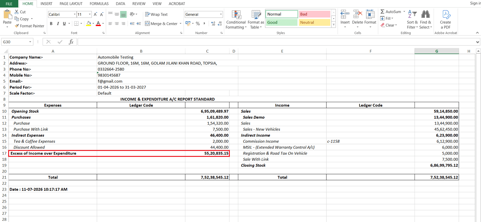 Company Master or Acc Param marking to enable I&E report