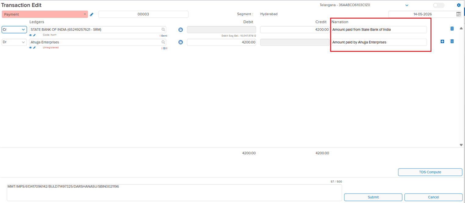 Line Narration search option in Daybook Advance Search