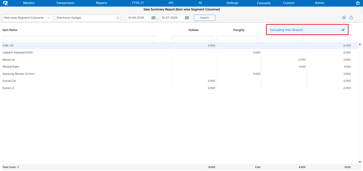 Sales Qty Godown/Segment Wise Report format detail