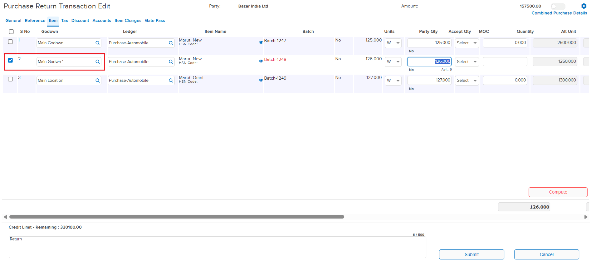 Godown auto-replaced in Purchase Return edit mode