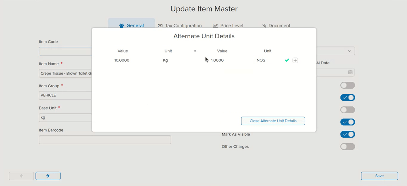 No cross or dropdown to change Alt Unit when transactions exist